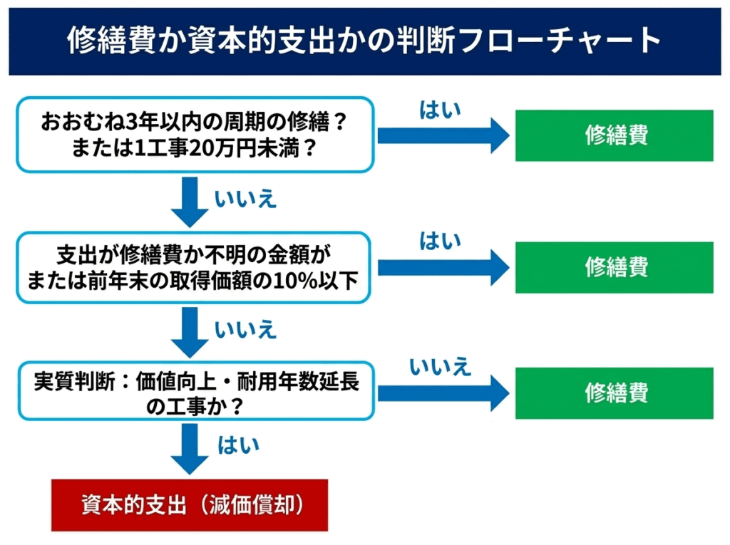 修繕費か資本的支出かの判断フローチャート