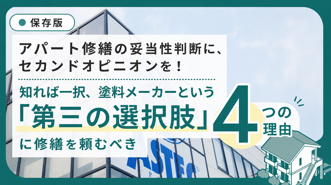 【保存版】アパート修繕の妥当性判断に、セカンドオピニオンを！知れば一択、塗料メーカーという「第三の選択肢」に修繕を頼むべき4つの理由