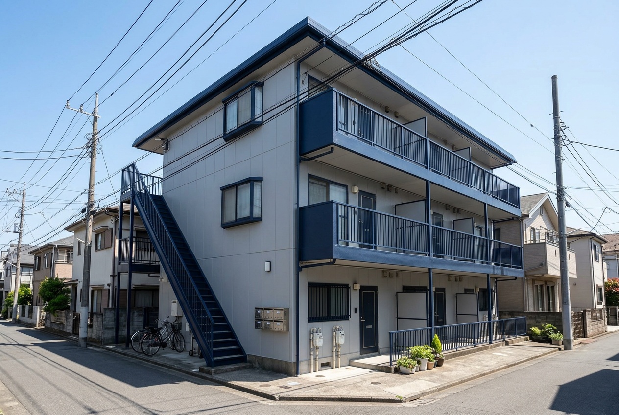 塗装工事を終えたアパートの外観