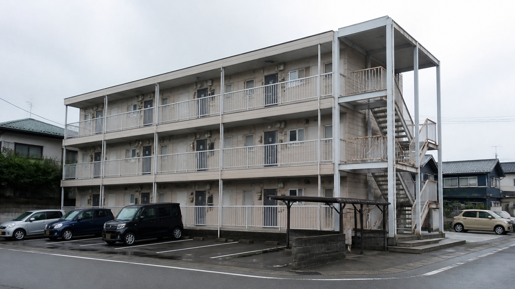 築年数を経た3階建ての賃貸アパート外観